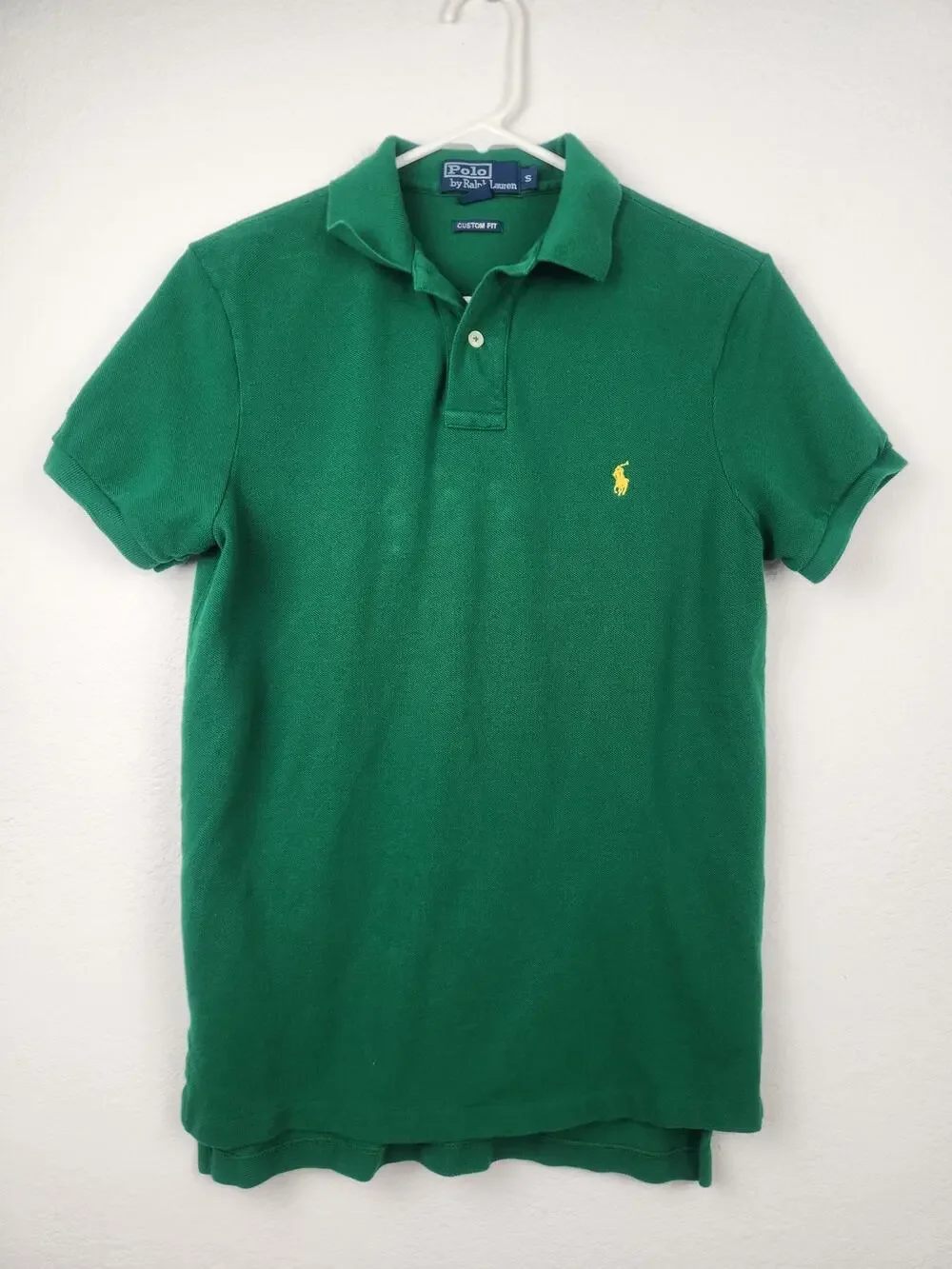 Vintage Polo Ralph Lauren Shirt Green Men Size Small Yellow Logo Short Sleeve
